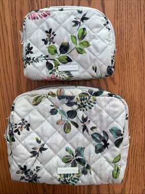 Vera Bradley Quilted Floral Cosmetic Pouch Set Green & Teal